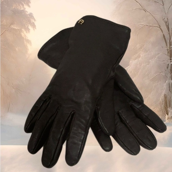 ETIENNE AIGNER Brown Leather Gloves Lined With 100% Cashmere Size Medium - Picture 3 of 9